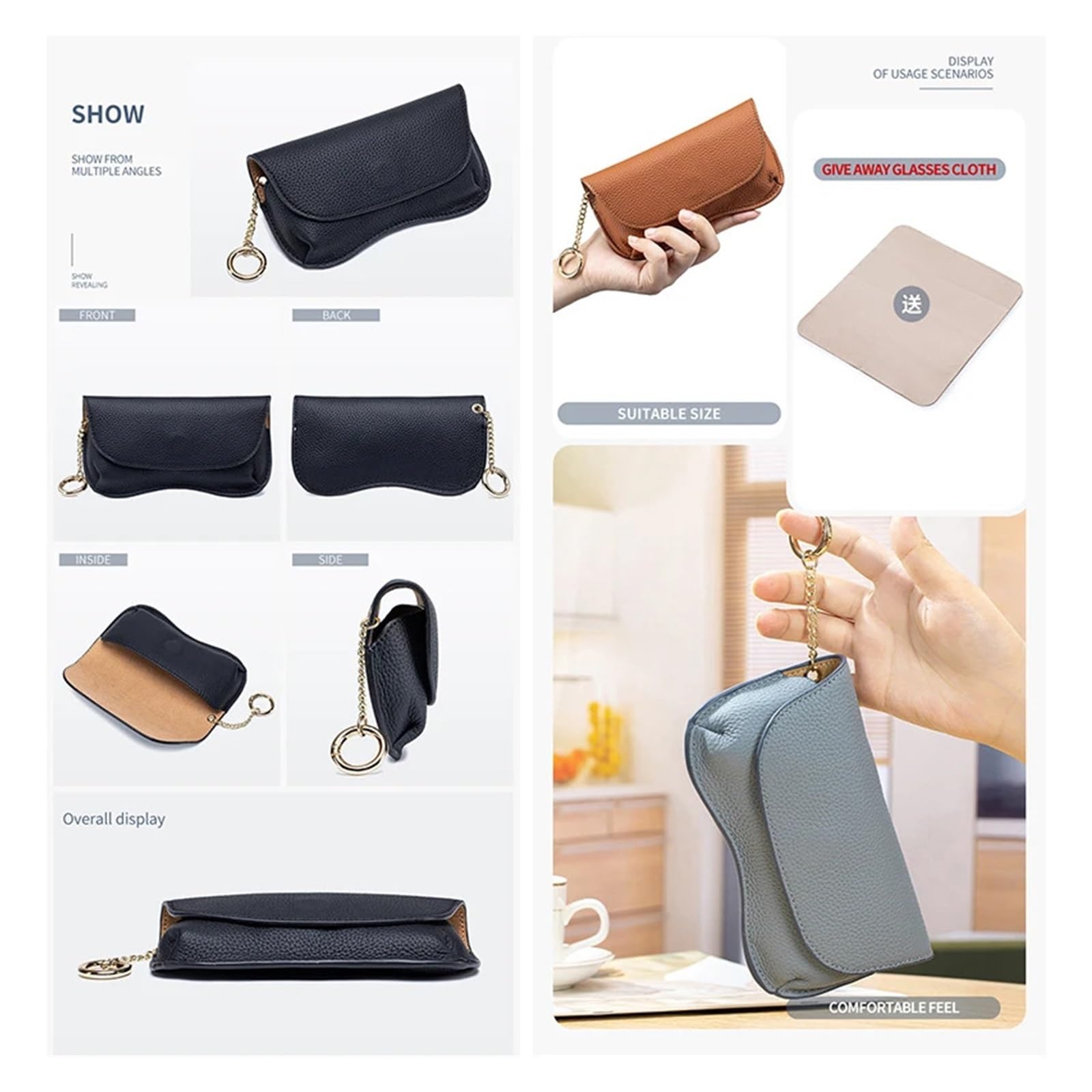 Étui de Luxe en Cuir véritable for Lunettes de Soleil, 1 pièce, Coque de Voyage Simple, Pochette de Protection Solaire à clapet, Sac à Lunettes(Chocolate)