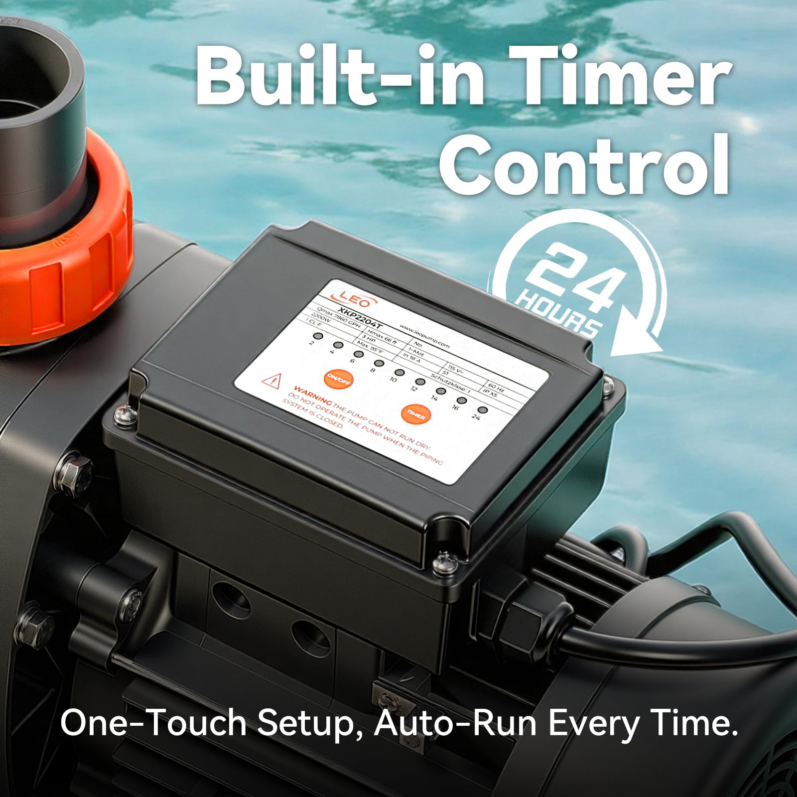 LEO Bomba de piscina en el suelo, potente bomba de piscina autocebante de alto flujo con temporizador, 2.2HP 6950GPH 220V