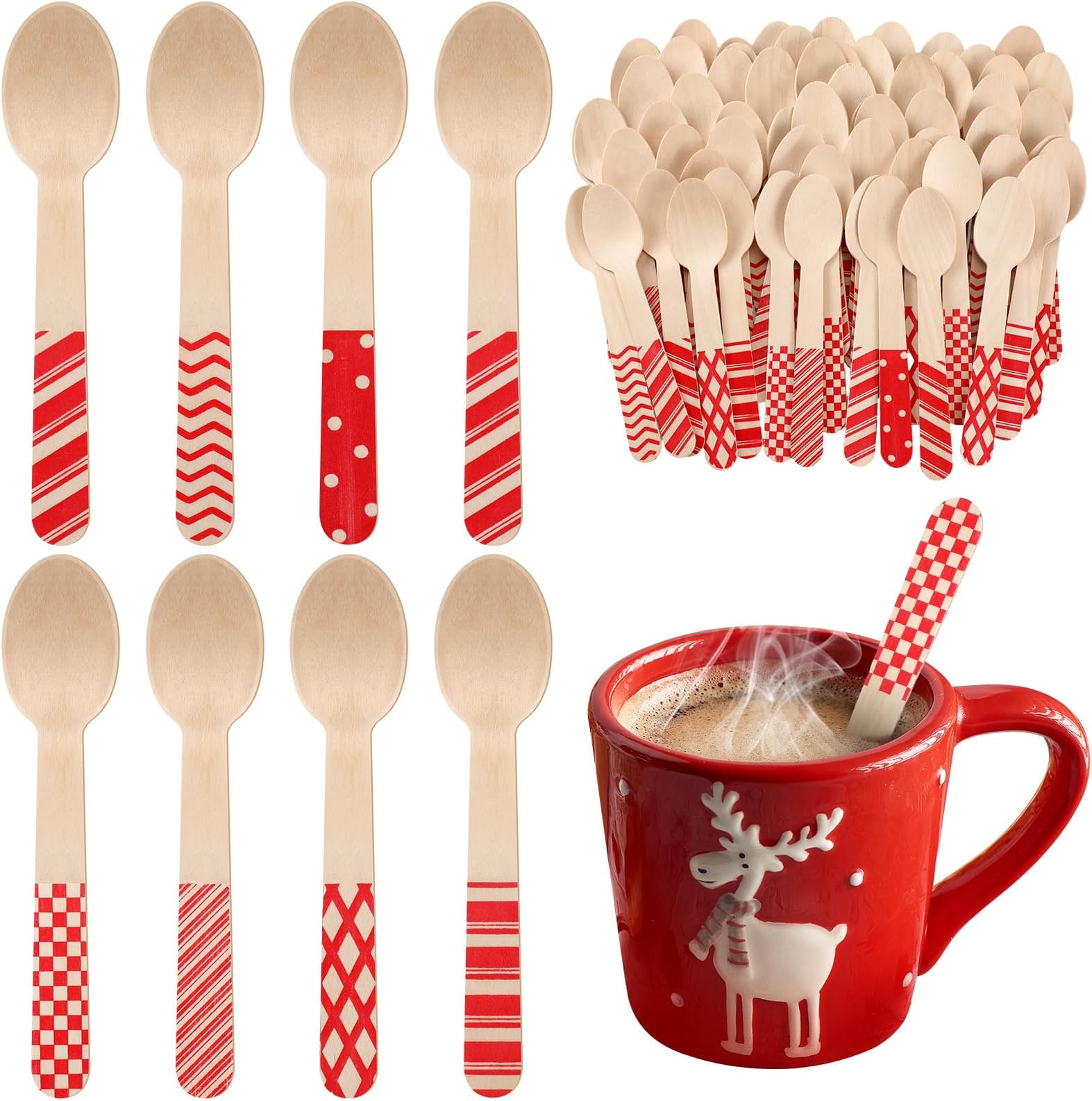 Amazon.com: Uiifan 120 Pcs Christmas Disposable Wooden Spoons 5.5 ...