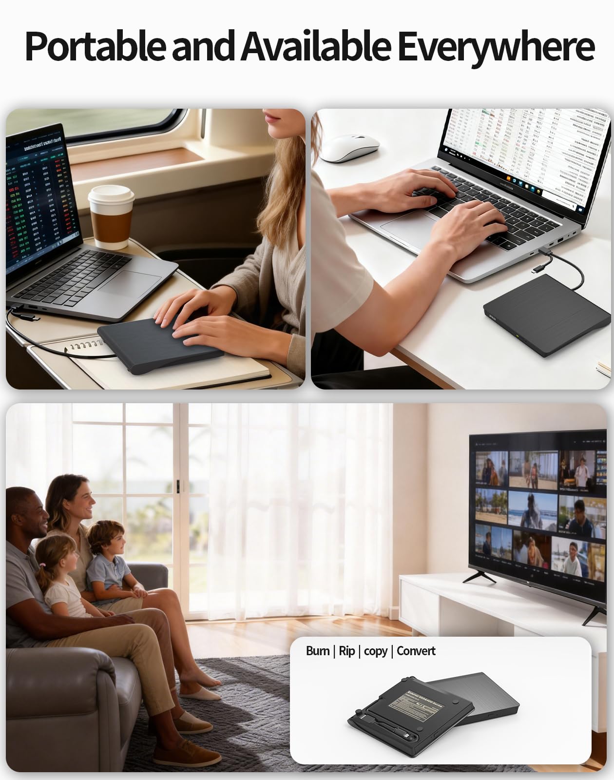 External CD/DVD Drive,High-Speed USB 3.0 and Type-C,Slim Portable Burner Writer Player Reader,CD DVD +/-RW Optical Disk Driver Compatible with Laptop Desktop PC Windows Apple Mac Pro MacBook Linux — view 7