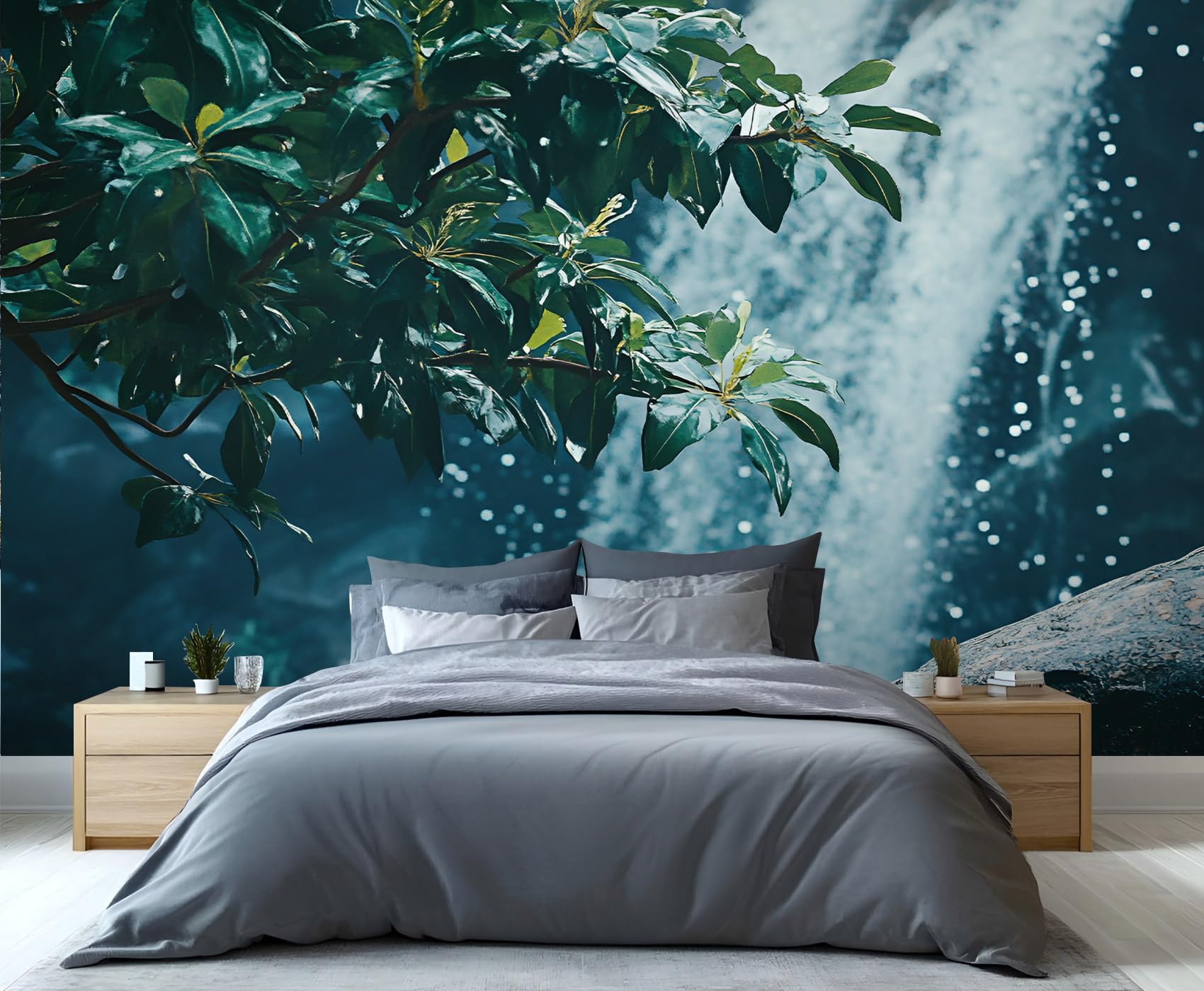 YXQAIED Waterfall Wallpaper, Natural Landscape Photo Wallpaper, Forest Wall Paper for Living Room, Not Self-Adhesive Bedroom Murals & Home Decor