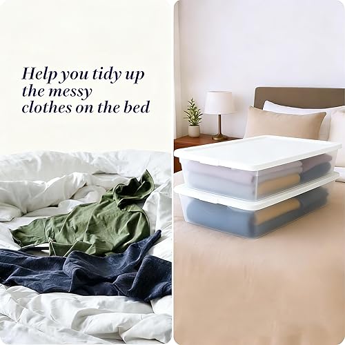 Miniatura 2 de Paquete de 2 contenedores de almacenamiento debajo de la cama con tapa, contenedor de plástico transparente de 41 cuartos de galón para ropa de