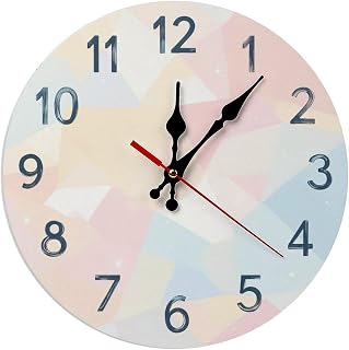 Pastel Geometric Clock with Number-gigapixel-standard-width-3000px Wall Clock, Silent Non Ticking,Clock Decorative for Home Living Room Office Bedroom(12 Inch)