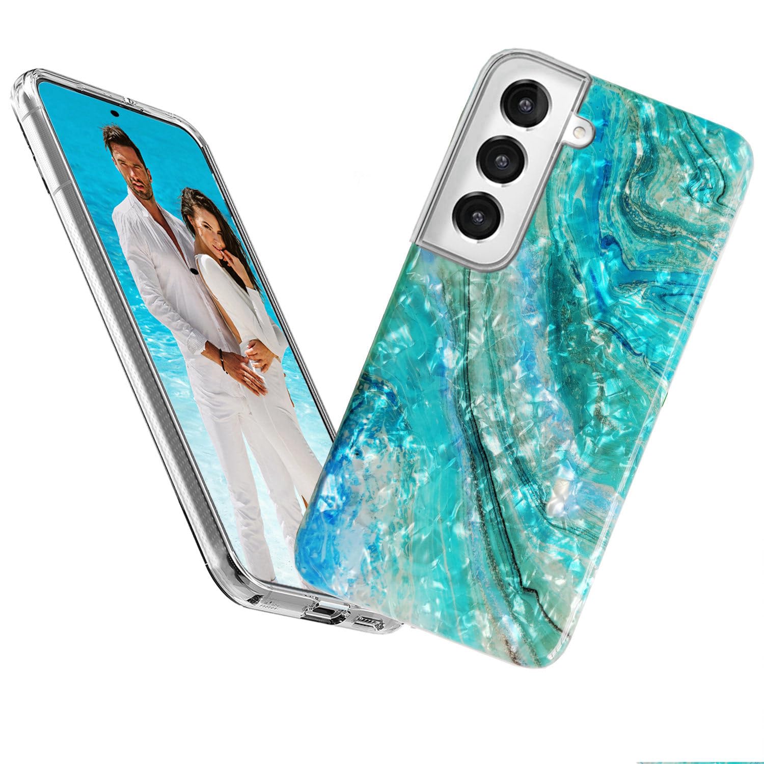 ARSTVEC for Samsung Galaxy S22 Plus Case for Girl Women Men, Glitter Mother of Pearl Shiny Sparkle Bling Slim Soft TPU Protective Back Phone Case