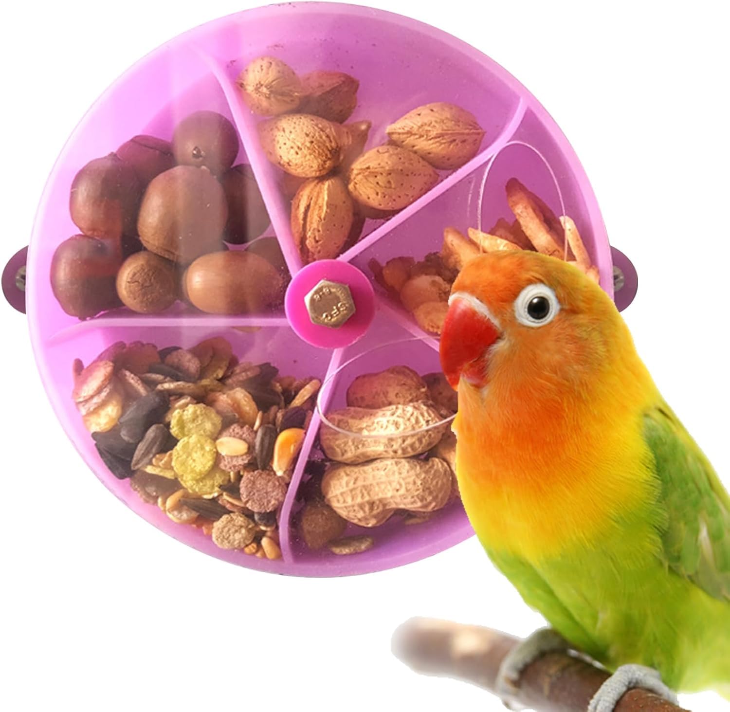 Parrot Foraging Toy Wheel, Interactive Bird Puzzle Feeder, Rotating Food Dispenser, Parrot Training & Chew Toy, Bird Cage Foraging Box, Food Ball Enrichment Toy for Parrots