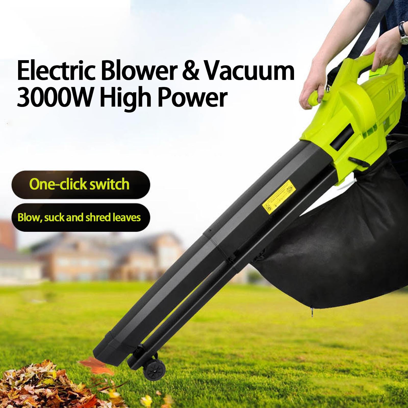 Soffiatore elettrico per foglie, 3000 W, strumento da giardino leggero con modalità di soffiaggio e aspirazione rapide per una cura efficiente del prato e manutenzione del cortile