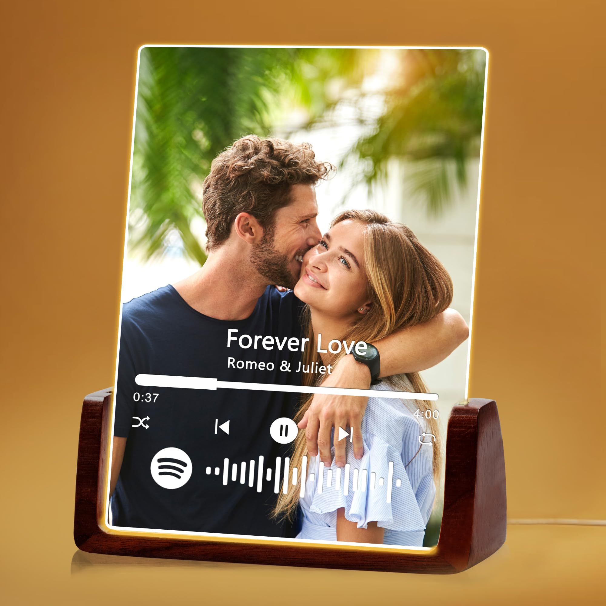 Personalised Spotify Glass Plaque Night Light Custom Song Album Cover Music Plaque Picture Frame for Boyfriend Girlfriend Christmas Valentines Day