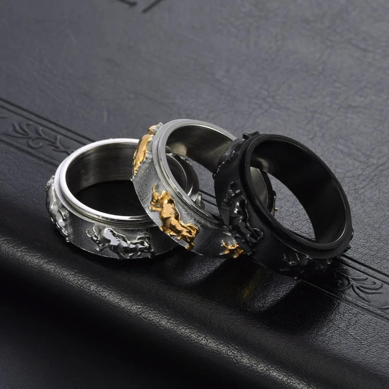 Ring Ringe Damen Bijouterie Herren Rotierender Stierkopfring Für Männer, Kräftiger Ochsen-Sternzeichen-Geburtsjahr-Schmuck, Verstellbares, Drehbares Statement-Band