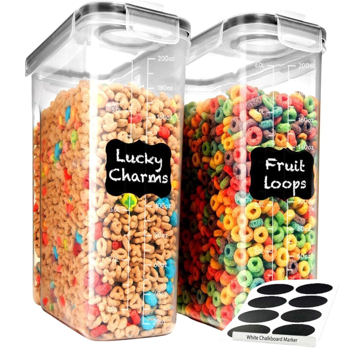 Bamu Clear 4L Cereal Storage Containers – Airtight Flip-Top Lids, Bpa-Free, Plastic With Labels For Easy Organization– Kitchen Pantry Organiser – Ideal For Cereal, Cornflakes, And Dry Foods (2)