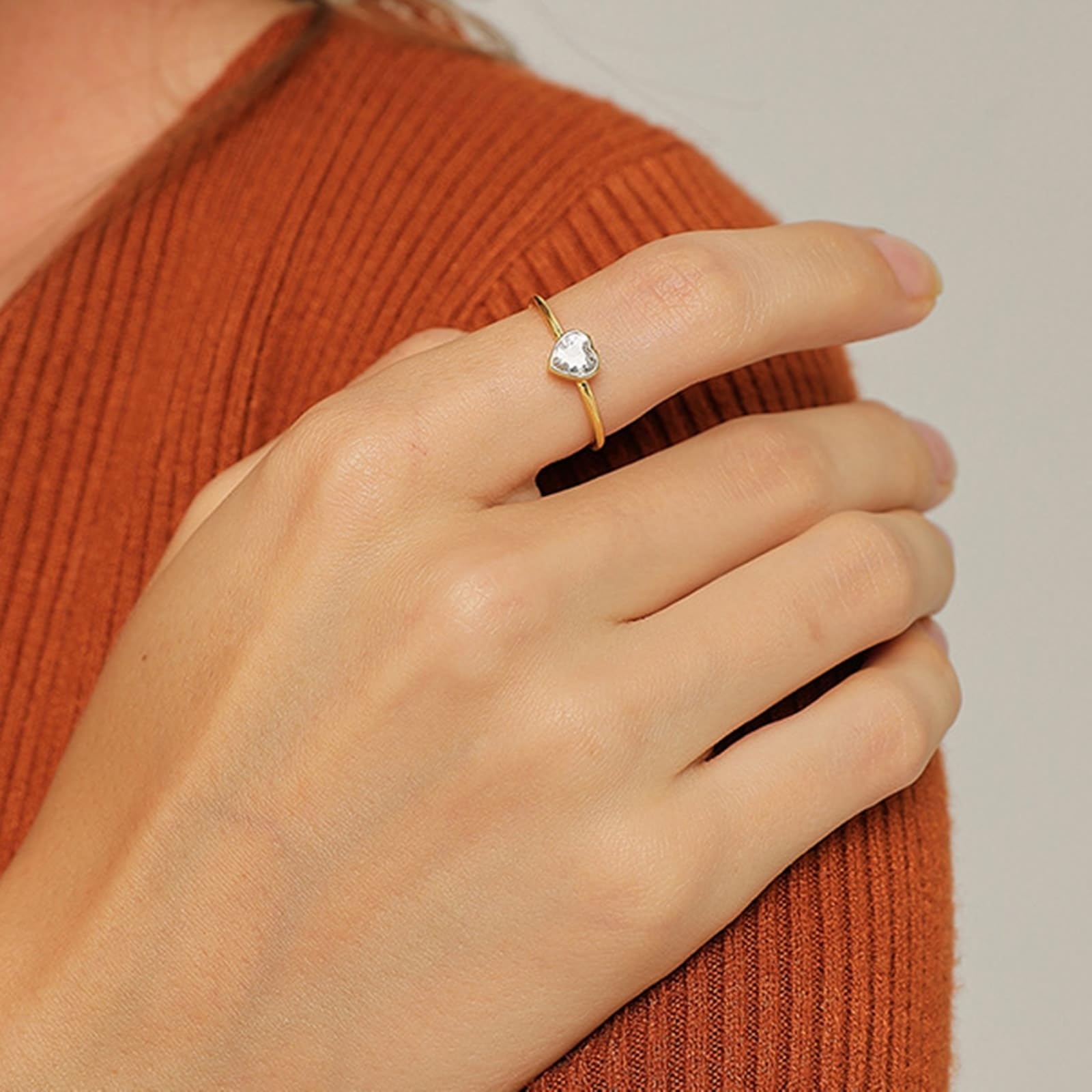 9 Karat/14 Karat/18 Karat Gelbgold Partnerringe Moissanit Weiß, Promise Ring Herz