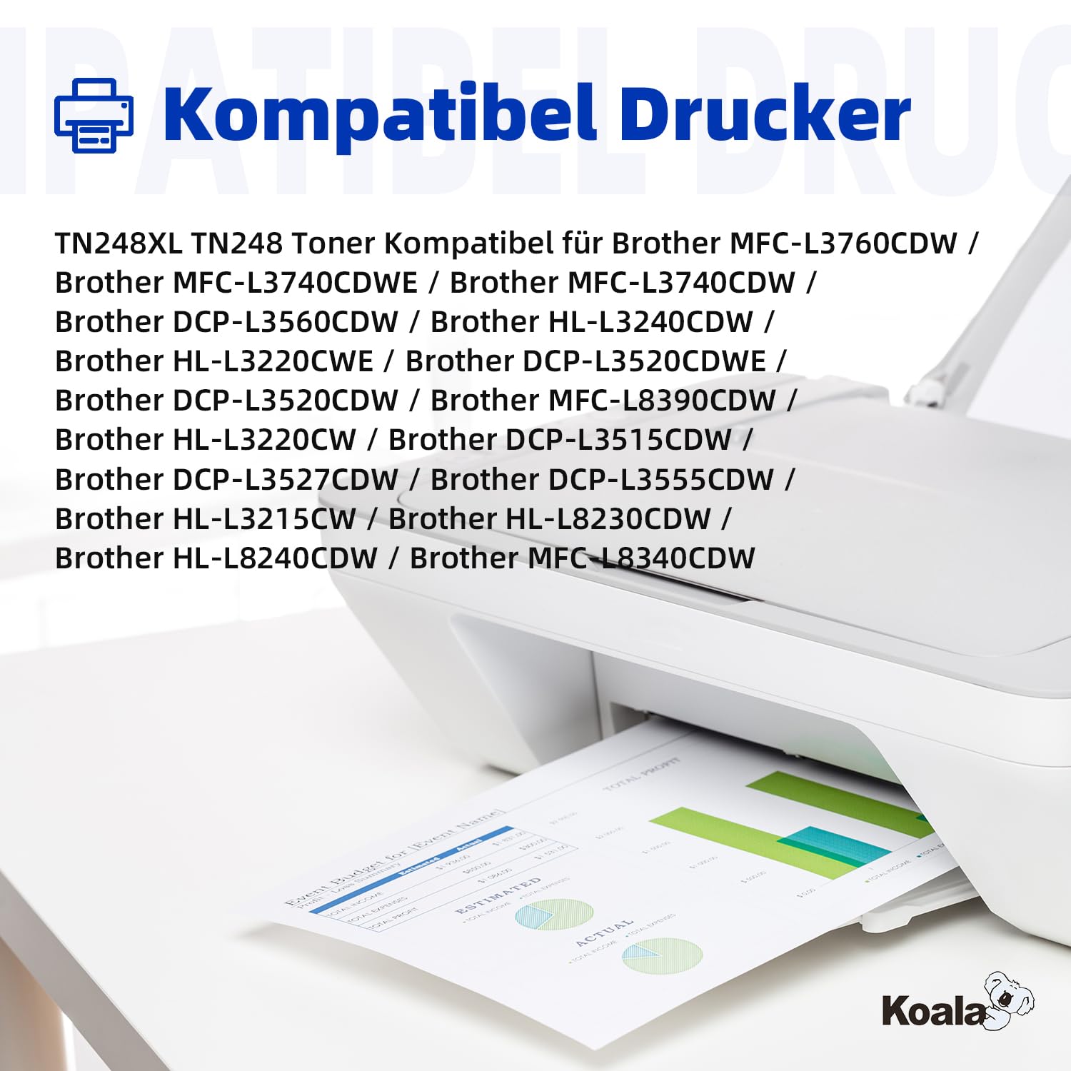 Koala TN248XL TN248 Toner Compatibile per Brother TN248 XL per MFC-L3760CDW MFC-L3740CDWE HL-L3215CW HL-L3220CWE HL-L3240CDW DCP-L3515CDW DCP-L3520CDWE DCP-L3520CDW DCP-L3560CDW Toner (4 Pack)