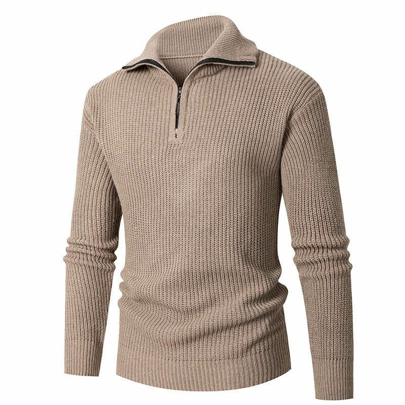 Pull homme col zippé ajusté USTZFTBCL en tricot uni pull chaud automne hiver