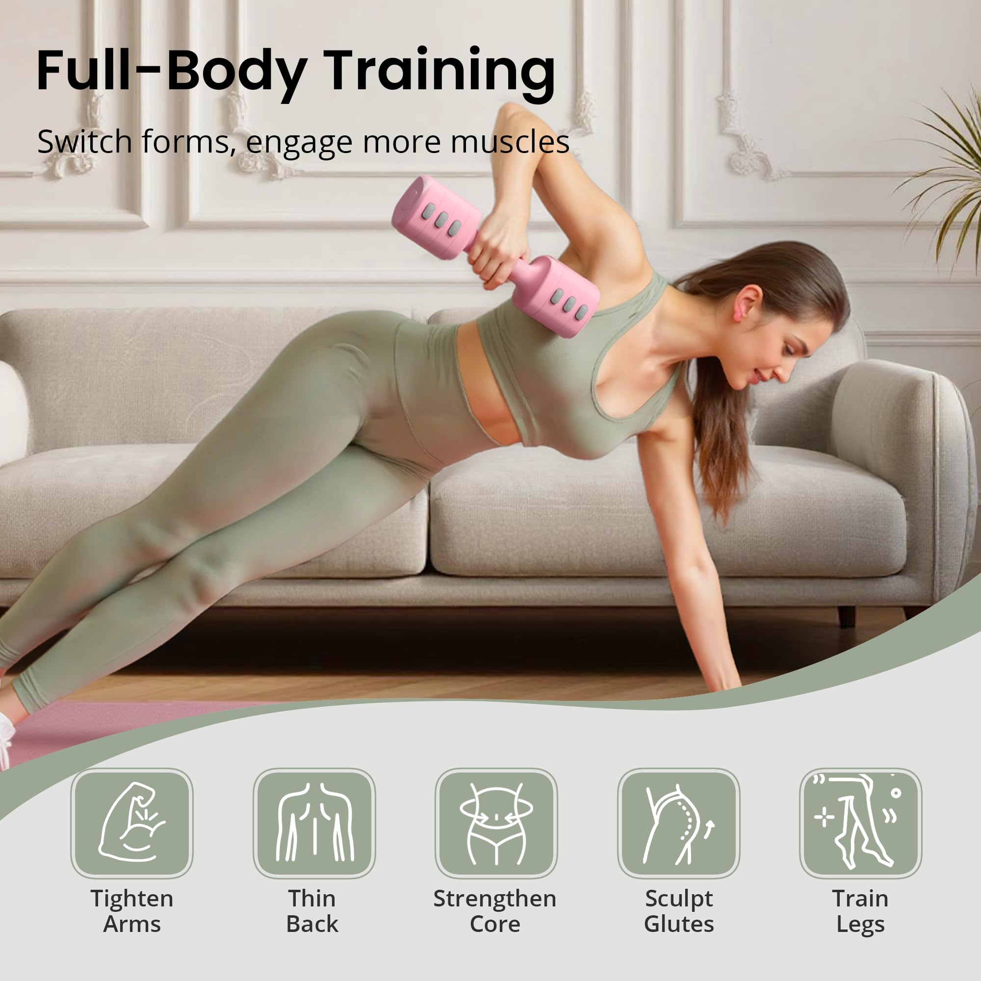 RYGEO Set di manubri regolabili 2 in 1 per donne, kettlebell a 4 livelli (da 1 kg a 5 kg), attrezzature per il fitness a casa