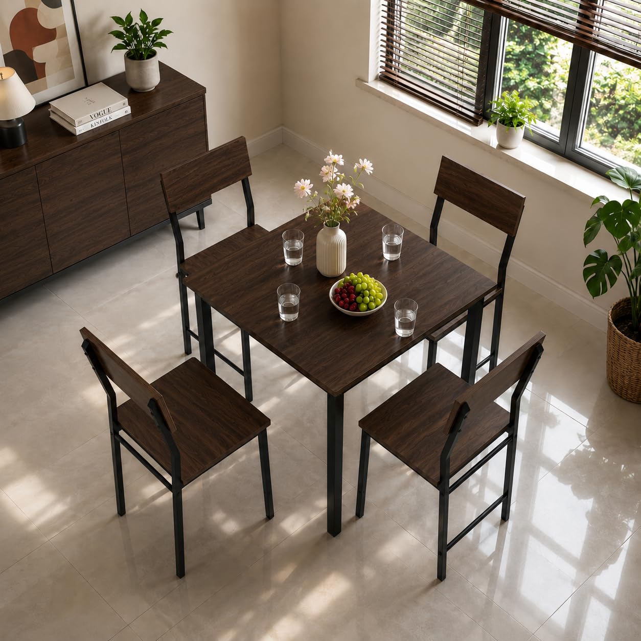 4 Seater Dining Table Set with Chairs | Small Square Wooden Dinner Table with Metal Frame | Compact Kitchen & Dining Room Furniture for Home, Café, Office | Design Your Dream Dining Set Up (DIY)-image-25