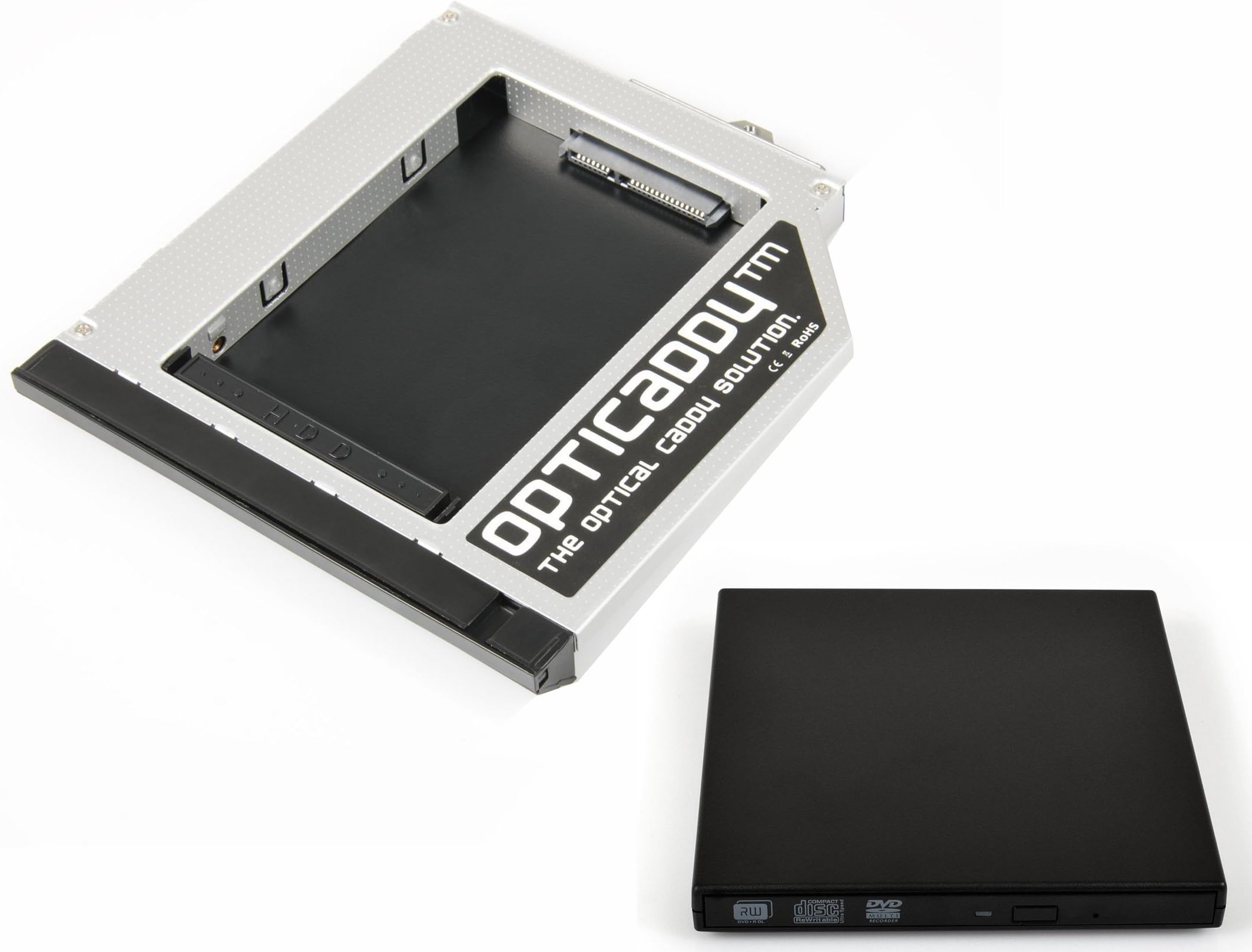 Opticaddy© SATA-3 HDD/SSD Caddy Adapter Set with external USB Case for optical drive for HP Elitebook 8560w, 8570w, 8760w, 8770w with Opticaddy OptiSpeed Technology