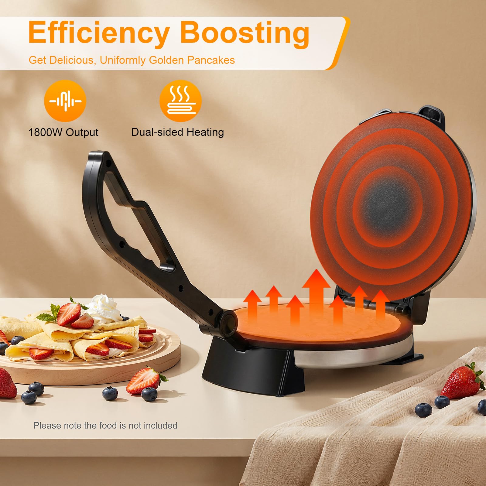 Roti Maker Edelstahl Tortilla Presse 1800W Chapati Roti Maker mit Antihaftbeschichtung Temperatur Einstellbar