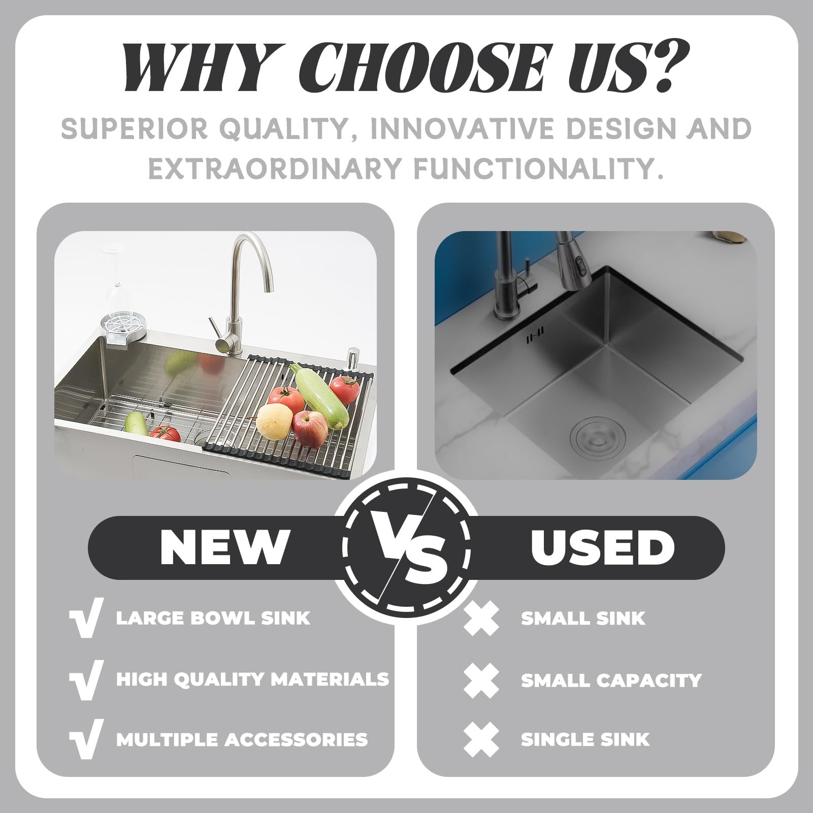 50cm Wide Large Stainless Steel Sink, Square Includes Soap Dispenser And Siphon, Built-in Sink With Tap Hole 1 Bowl, Worktop Built-in Sink With Siphon And Over And Drain(Silver-#B,80x50cm)