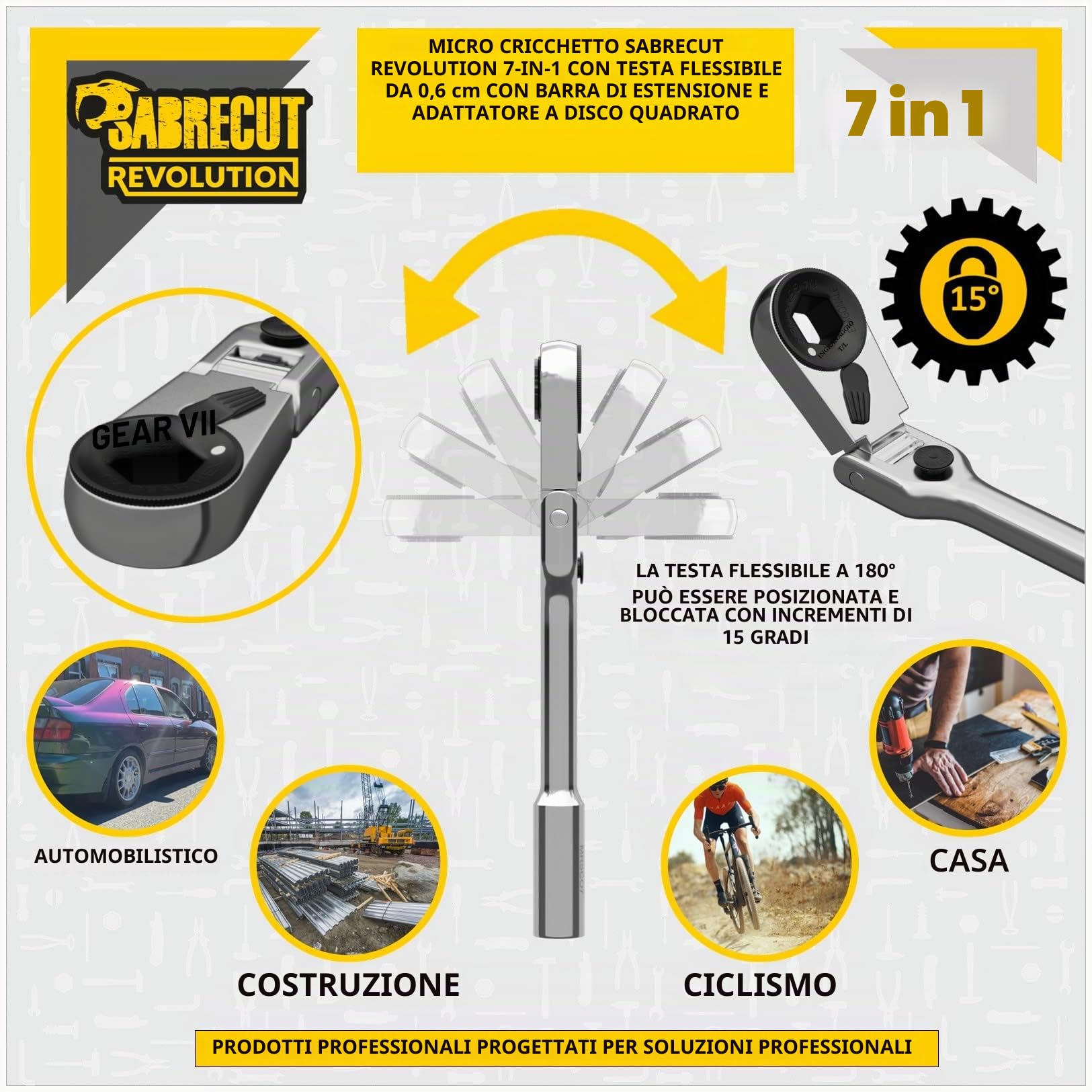 SabreCut 1pc MRSC07 6.3mm 1/4" HEX 1/4" Square Inox Inserto Cricchetto | Durevole stainless-steel costruzione con a preciso 60-tooth meccanismo per compatto, high-torque accesso