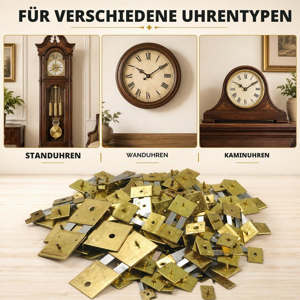 100 Stück Uhr-Aufhängungsfedern für Großvater, Wand- und Kaminuhren – Englisch, Französisch, Deutsche Uhren-Reparaturteile, langlebige Ersatzfedern