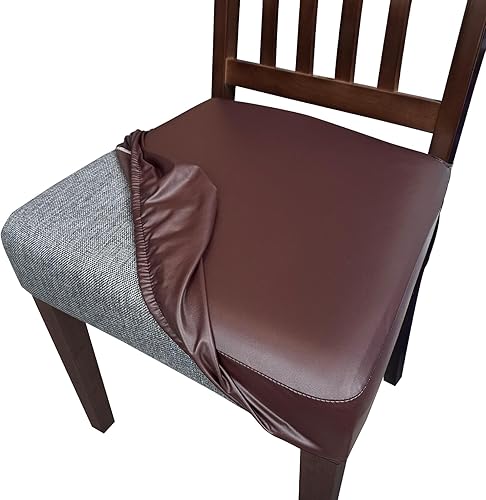 Juego de 6 fundas de asiento impermeables de piel sintética para sillas de comedor, fundas de asiento suaves para sillas de comedor, funda