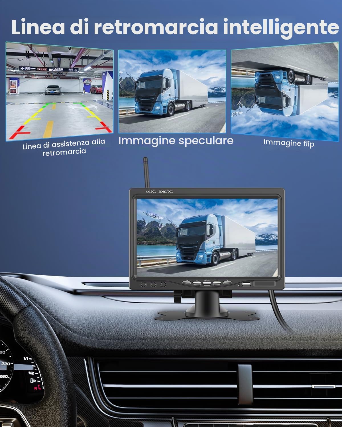 NHOPEEW Kit telecamera di backup wireless con doppia telecamera 1080P – Display HD da 7 pollici, visione notturna impermeabile IP68 per camion, rimorchi, camper, furgoni e automobili