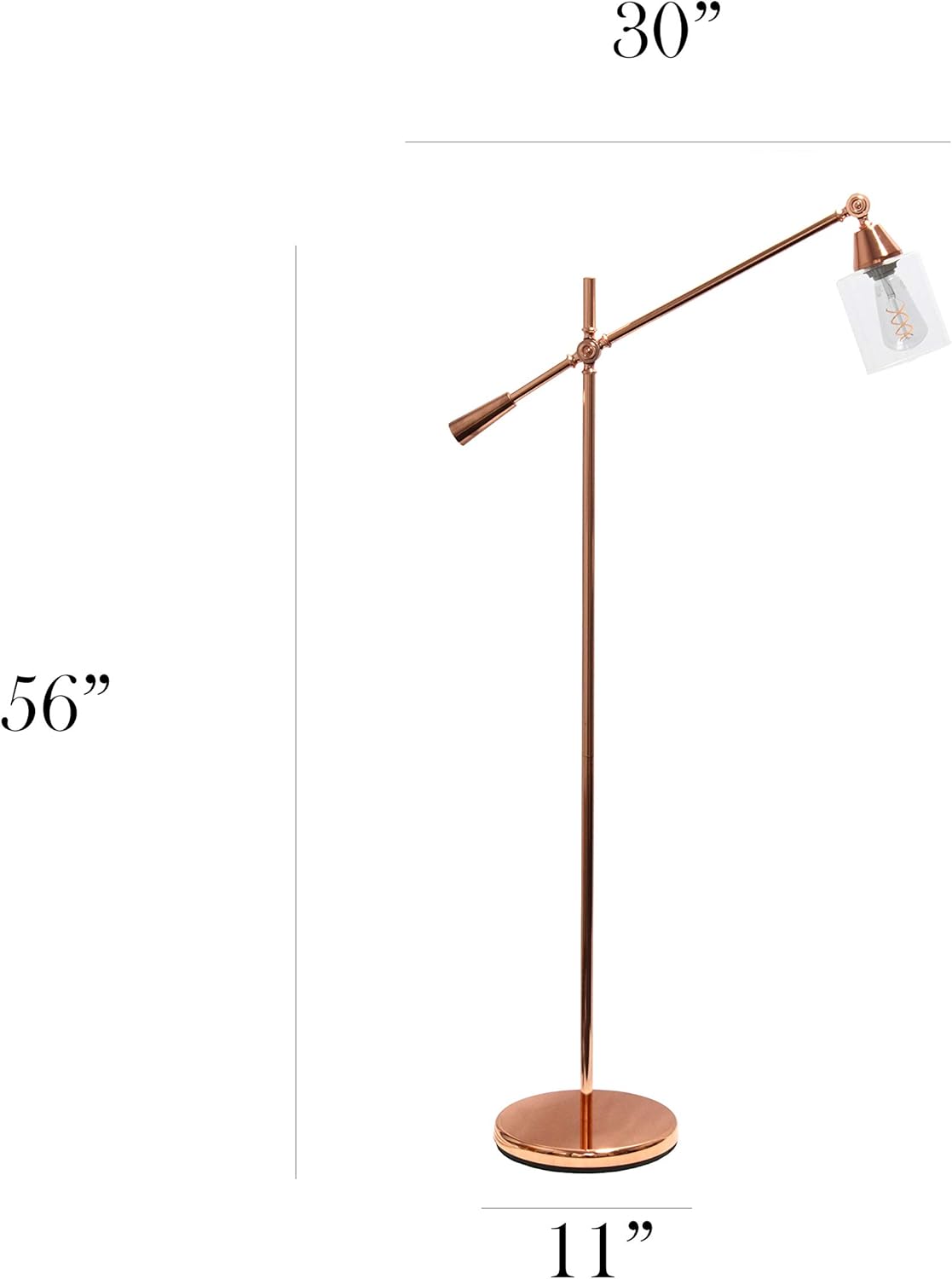 Elegant Designs LF1030-RGD Pivot Arm Glass Shade Floor Lamp, Rose Gold