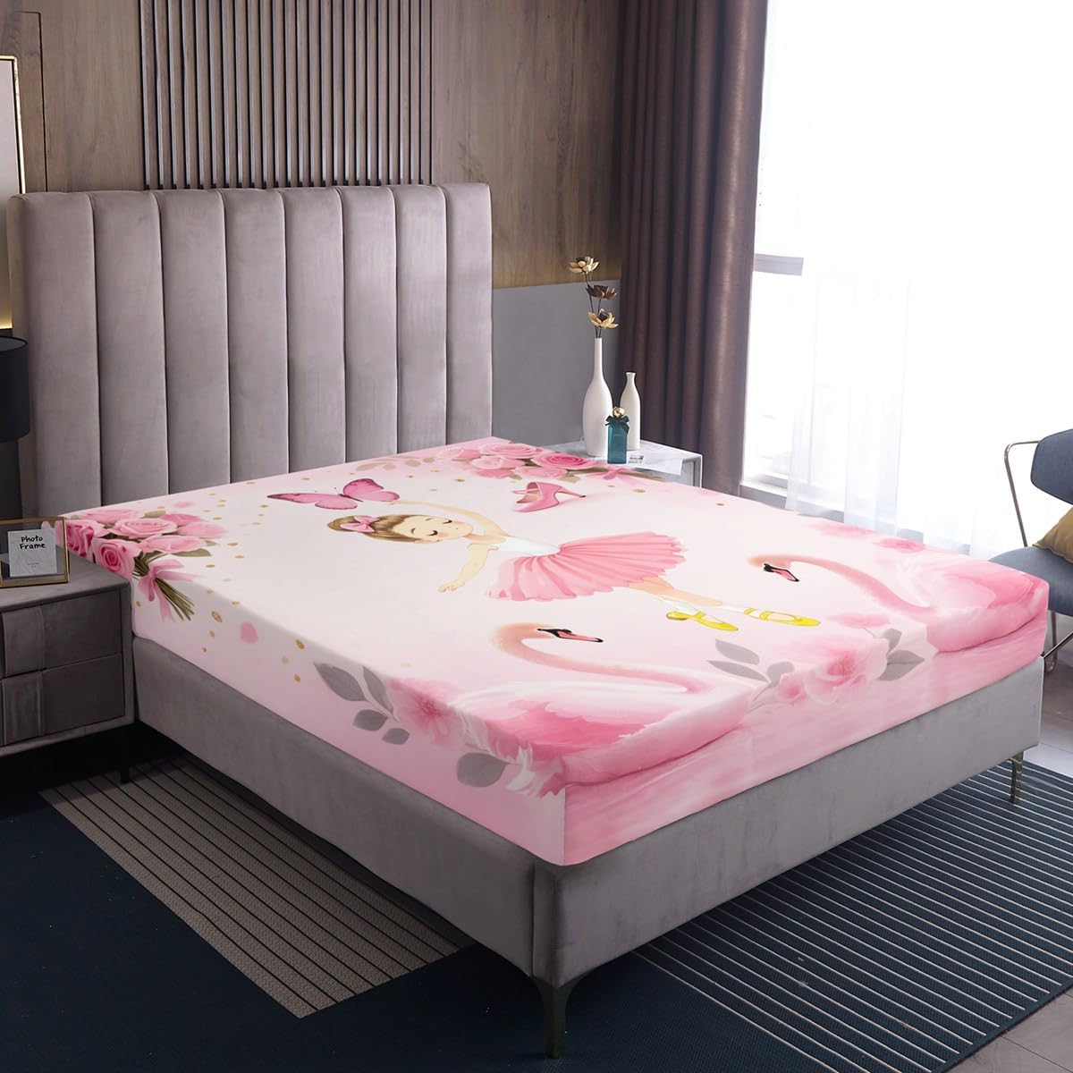 Pink Ballet Bed Sheets Set Twin Size Kids Ballerina Swan Fitted Sheet with Deep Pocket for Boys Girls Teens Dancer Bedding Set Breathable Princess Decor Bedroom Decor Bedclothes