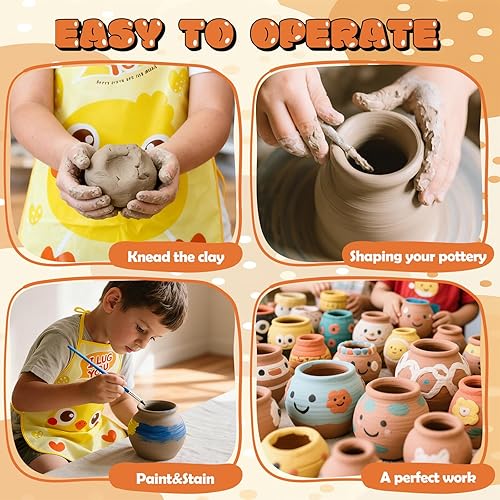 Miniatura 5 de Skirfy Mini kit de máquina de rueda de cerámica para principiantes y niños con luz, rueda eléctrica de cerámica con pedal y kit de pintura,