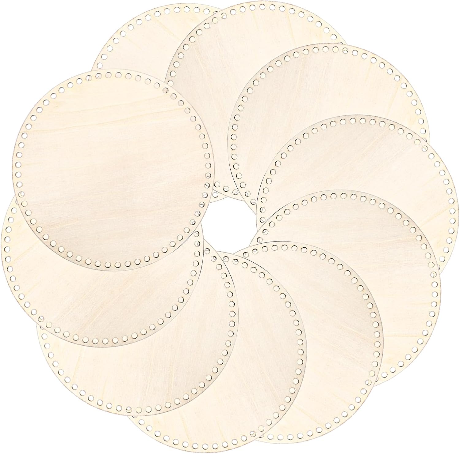 Foraineam 10 Pack 9 Inch Wood Basket Bottom Round Wooden Basket Base, Unfinished Natural Wood Circle Knitting Base for Crochet or Weaving Crafts Home Decoration
