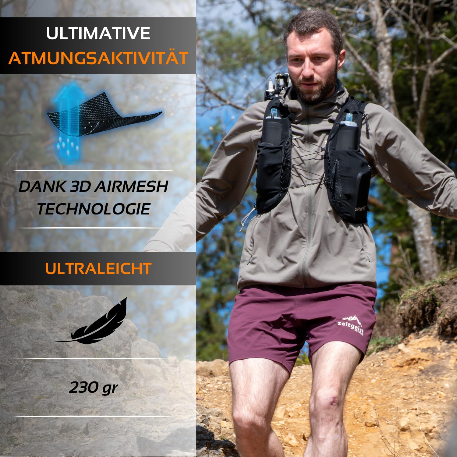 Gilet da corsa da uomo e da donna, 4 l, vestibilità ottimale, traspirante, ultraleggero, 210 g, zaino da corsa