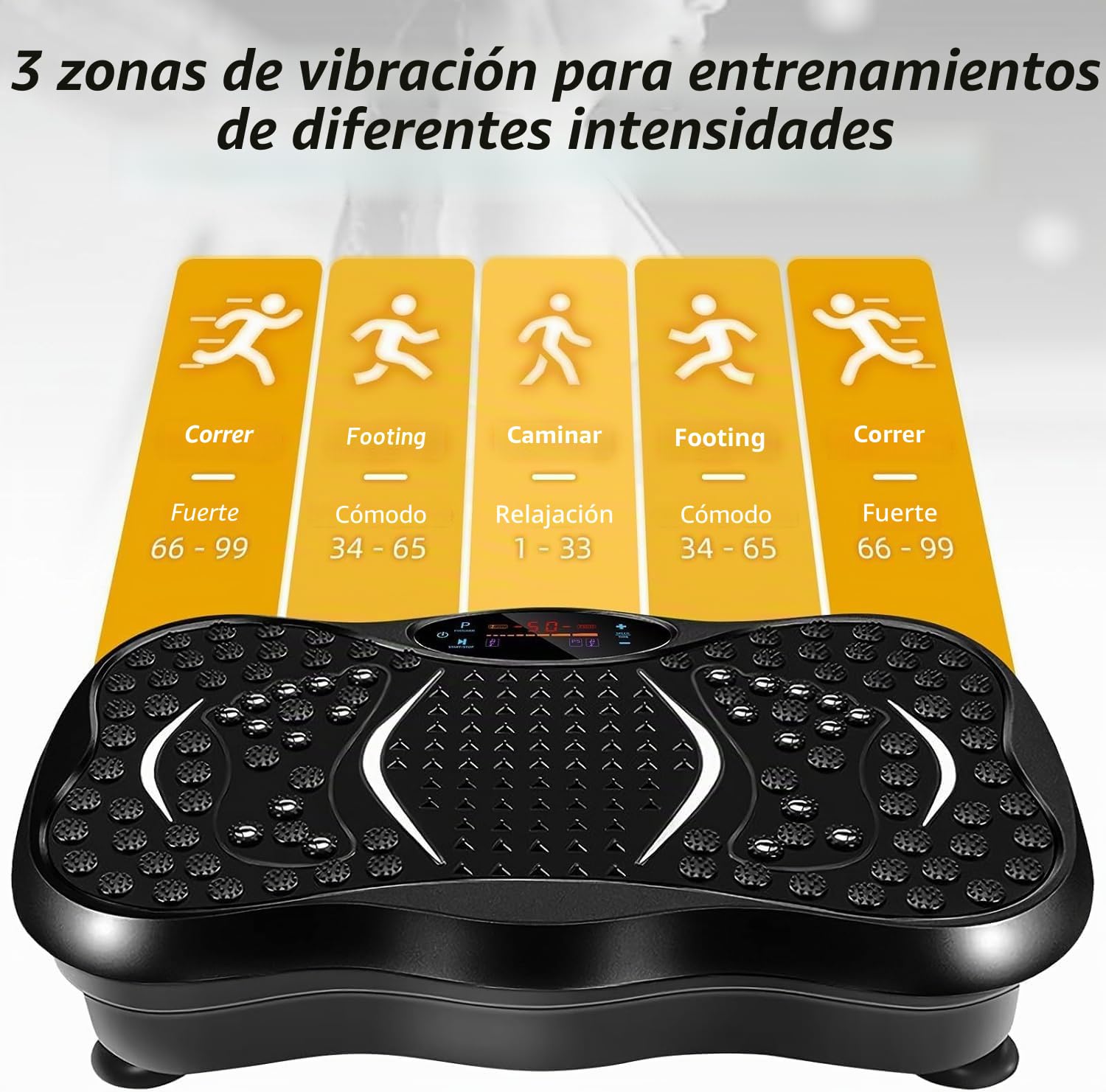 EVOLAND - Placas de vibración, máquina de ejercicio de fitness para uso doméstico, con altavoz Bluetooth, 5 modos de programa, 2 bandas de resistencia, entrenador de fitness de vibración, carga máxima de 330 libras (B)