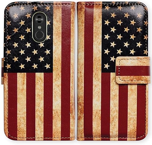 Funda para LG Stylo 4LG Stylo 4 Plus, Retro American Flag Flip Case Funda de cuero con ranura para tarjeta de crédito Soporte para tarjeta de