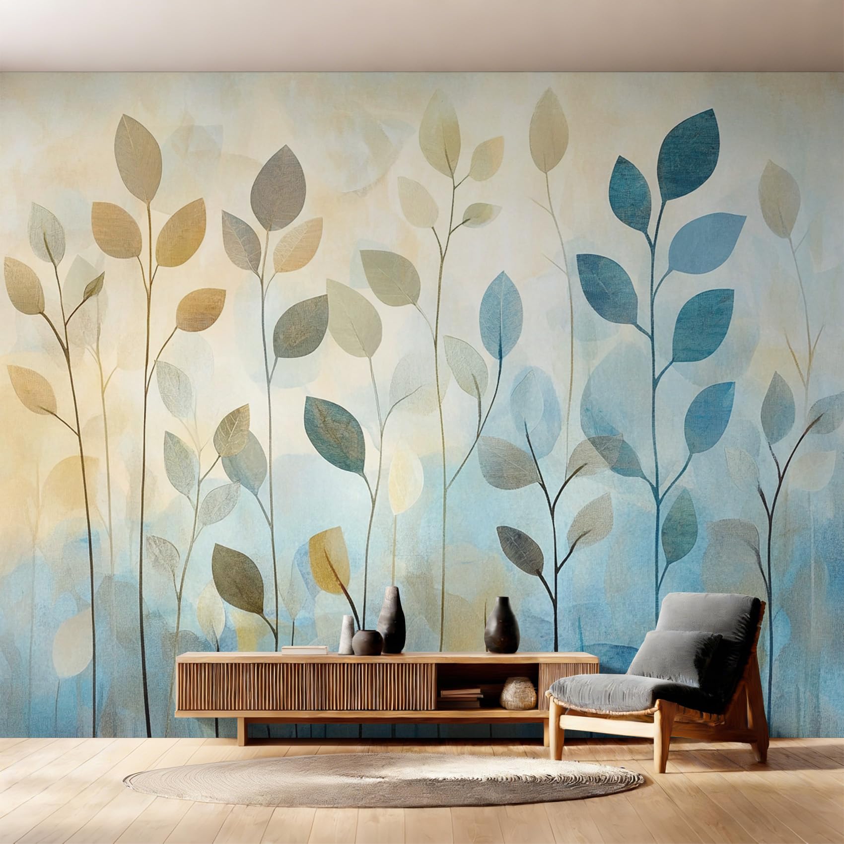 Papier Peint Feuille Botanique Intissé Aquarelle 500x350 cm pour Salon