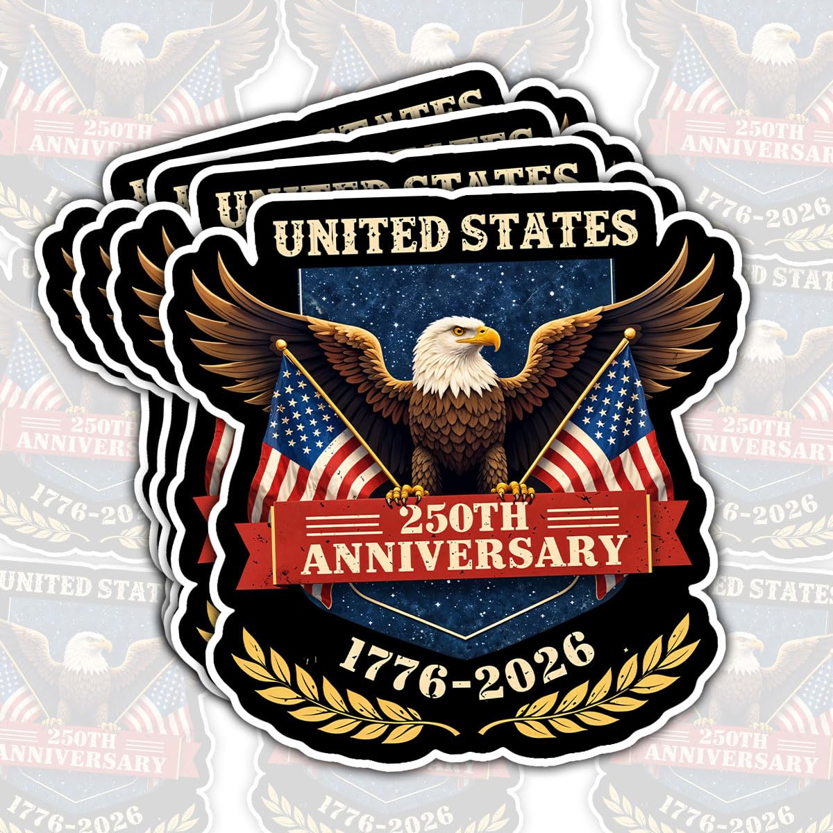 Photo 1 of (4pcs-3in) United States 250th Sticker Stickers Eagle Flag Anniversary Arts