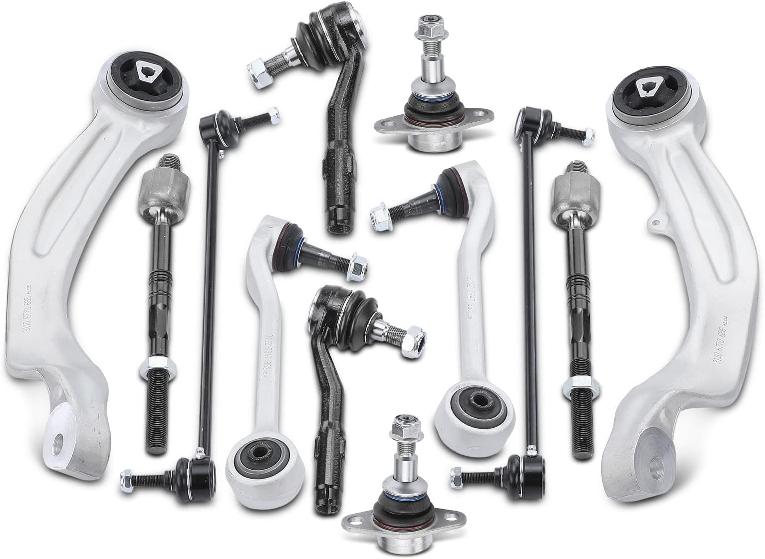 A-PremiumSet of 12, Forward Rearward Lower Control Arm, Sway Bar Link, Forward Lower Ball Joint, Inner & Outer Tie Rod End, Compatible with 2006-2010 BMW 525xi, 528xi, 530xi, 535xi, 528i/535i xDrive