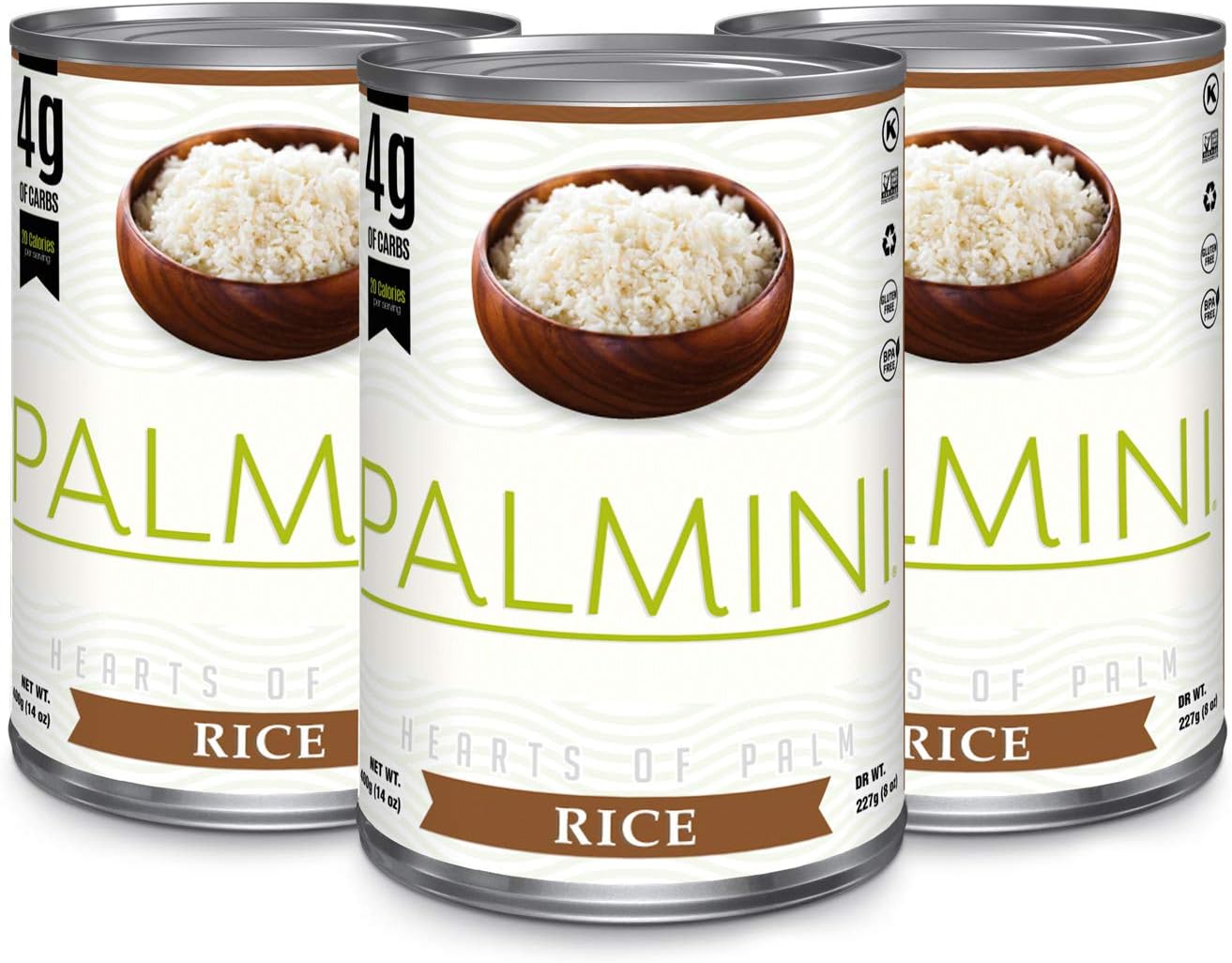 Palmini Rice | Low-Carb, Low-Calorie Hearts of Palm Rice | Keto, Gluten Free, Vegan, and Non-GMO | As seen on Shark Tank | (14 Ounces Can - Pack of 3)