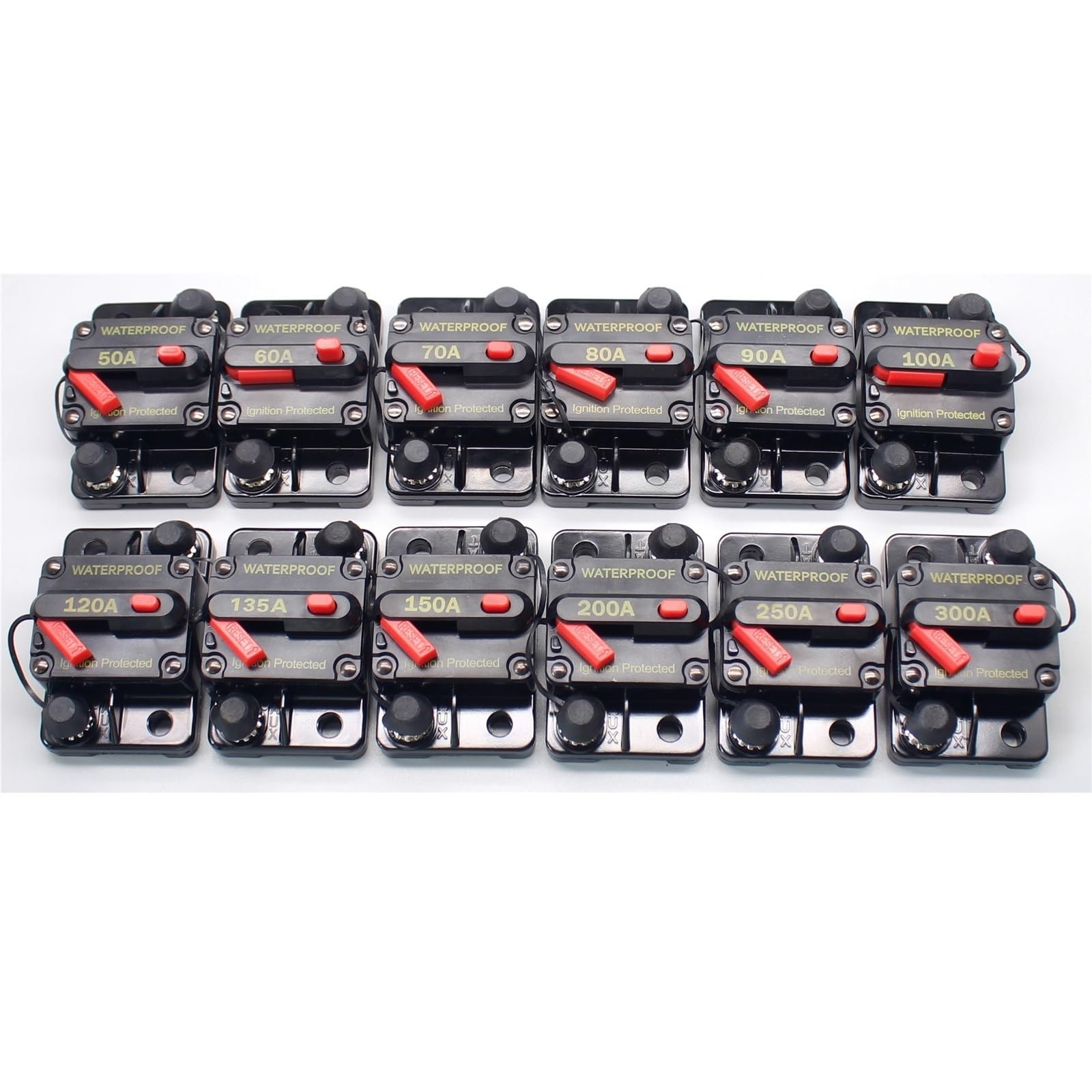 10 sztuk 50 A, 150 A, 200 A, 250 A, 300 A, 300 A, bezpiecznik, reset 12-48 V DC, do samochodu, łodzi, samochodu, wodoszczelnego (160 A)
