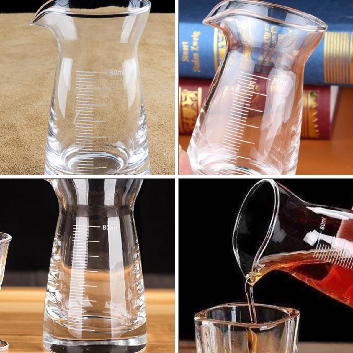 HANABASS 6 Pièces Doseur à Cocktail en Verre 80ml Graduation Précise et Facile à Lire, Accessoire Bar pour Mesurer Boissons Lors de Fêtes Maison