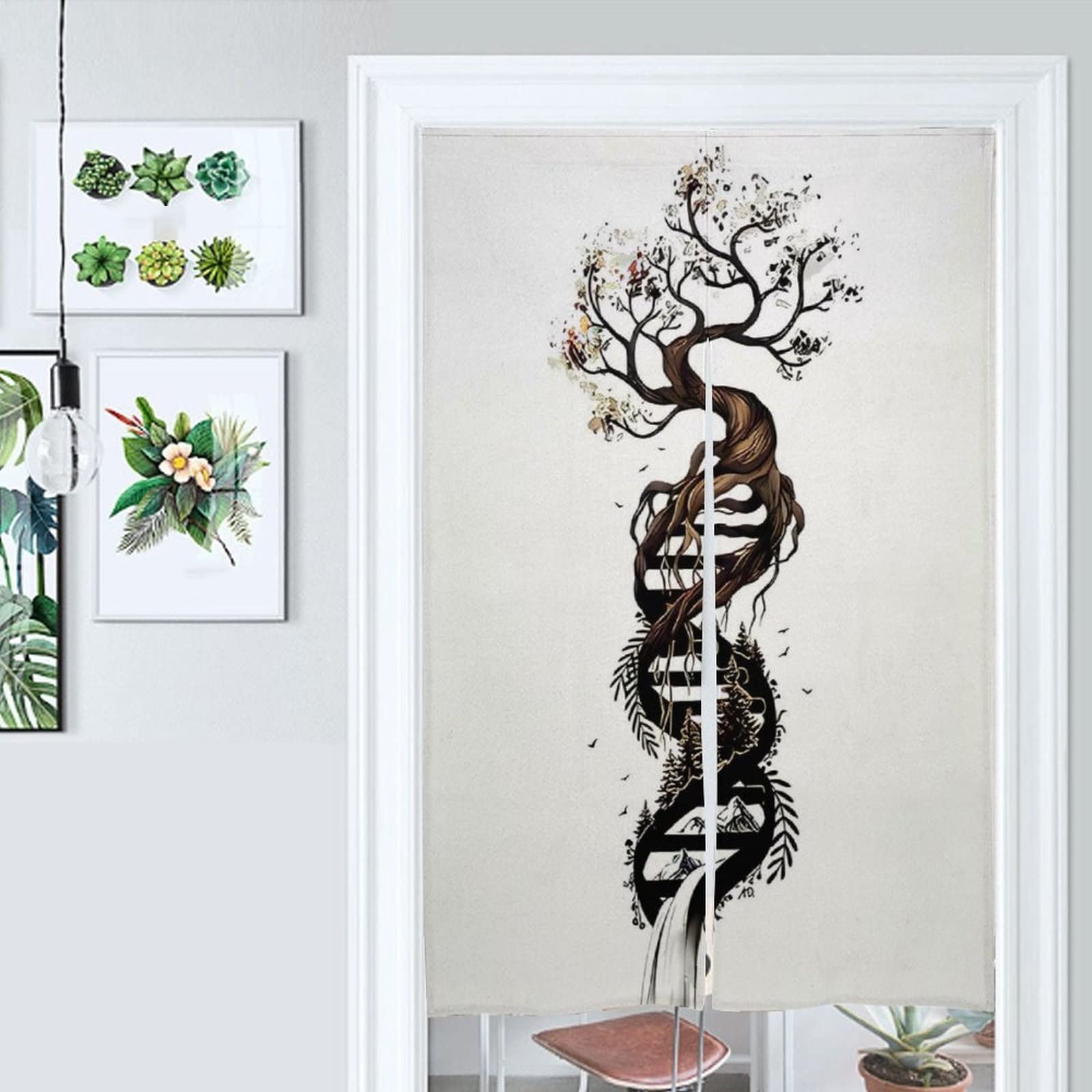 Rideaux en lin naturel Yggdrasil rideau occultant de porte avec totem viking imprimé 3D