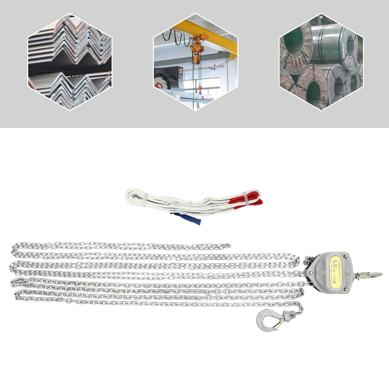 1.5T/3306.93lbs Manual Operation Chain Hoist with 360-degree Rotatable Hooks, 2.5m/8.2ft Lifting Height Aluminum Alloy Chain Hoist, Hand Chain Hoist for Warehouses, Transportation, Workshops