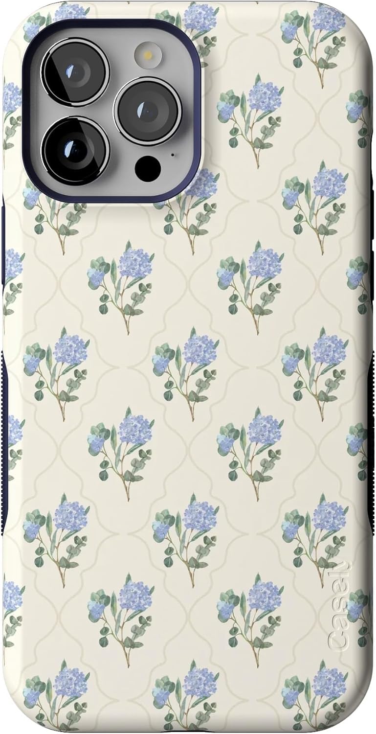 Casely iPhone 14 Pro Max Case | Vintage Garden | Blue Hydrangea | Bold Military-Grade Drop Protection | Compatible with MagSafe