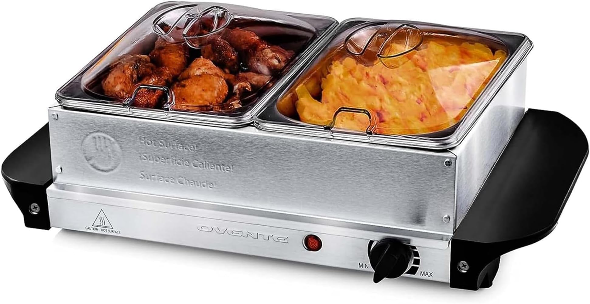OVENTE Electric Buffet Server & Food Warmer with Two 1.5 Qt Stainless Steel Chafing Dishes, Adjustable Temperature Control – Warming Tray for Parties, Dinners & Events, Silver FW152S