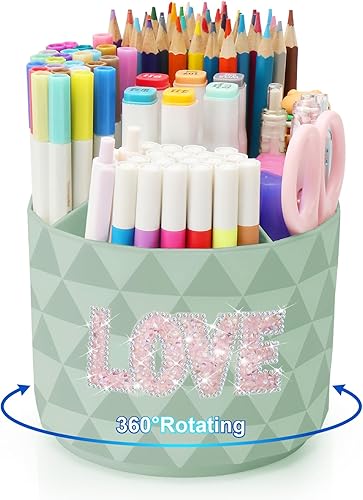 Miniatura 11 de Organizador de Escritorio, Portaplumas Giratorios de 360 Grados para Escritorio, Organizador de Bolígrafos con Patrón de Diamante con 5 Blanco