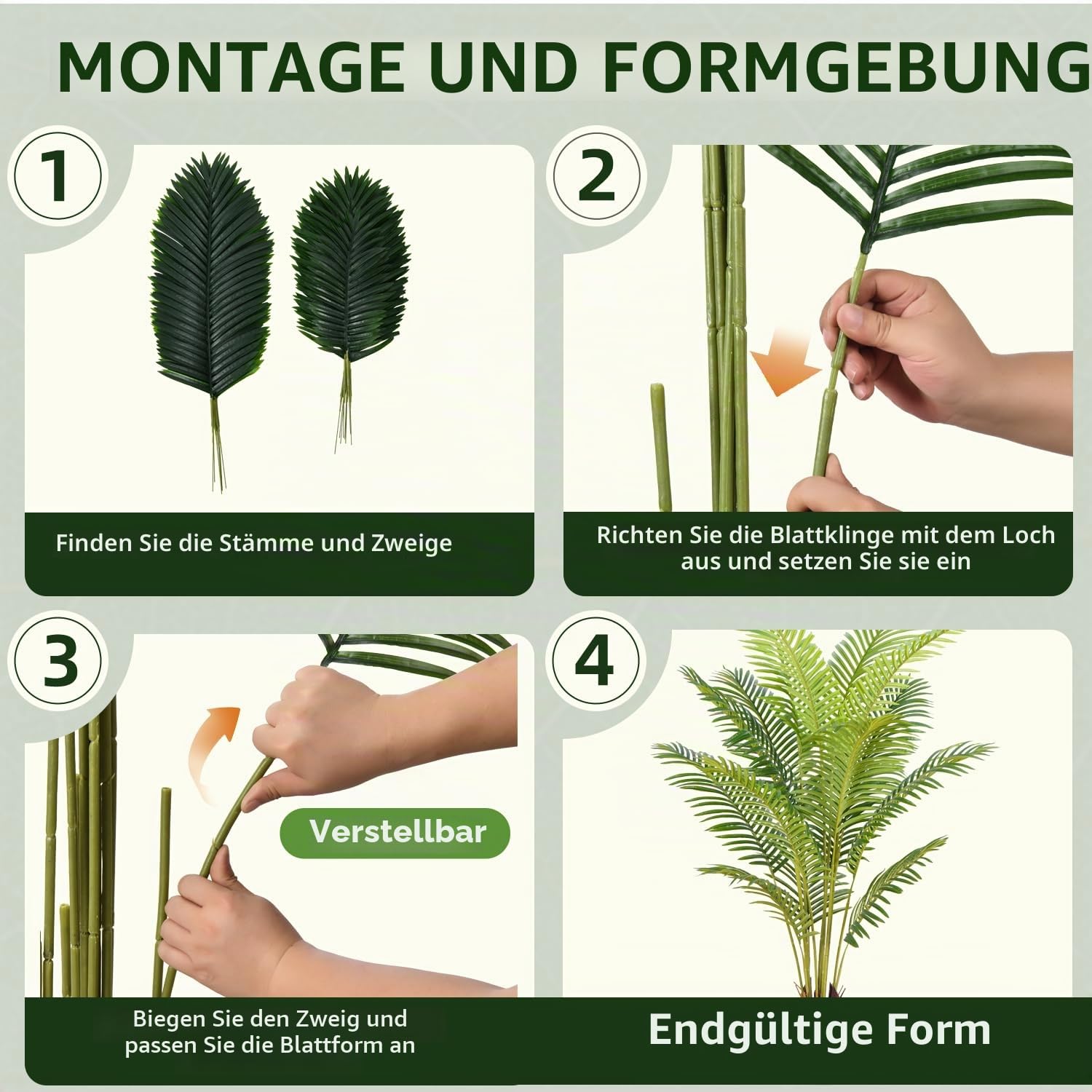 6FT Künstliche Palme für den Innenbereich, mit weißem Topf, realistische Blätter, 15 Stämme, verstellbare Zweige, hohe künstliche Palme, ideal für Wohnzimmer, Schlafzimmer, Büro, Zuhause, ästhetische