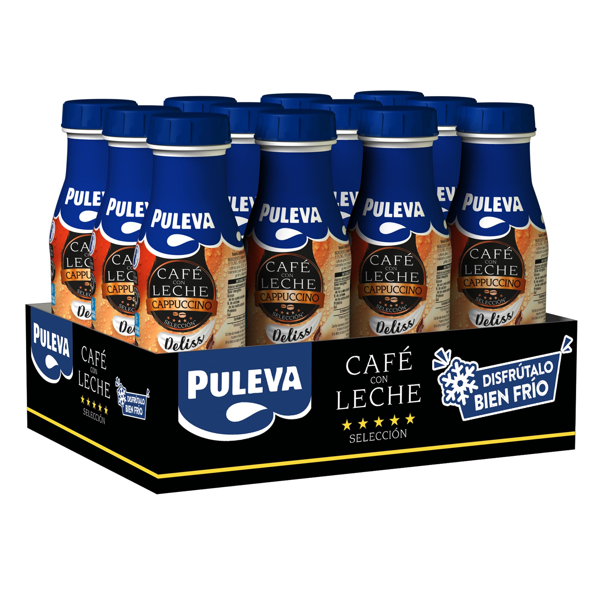 Puleva Café con Leche, Capuccino Deliss, Café Preparado para llevar, Sin Gluten - Pack 12x240ml