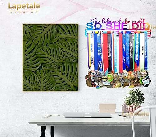 Miniatura 80 de Soporte de medallas deportivas para colgar medallas, estante de pared de 16 pulgadas de largo, premios, cinta, animación, gimnasia, fútbol, softbol