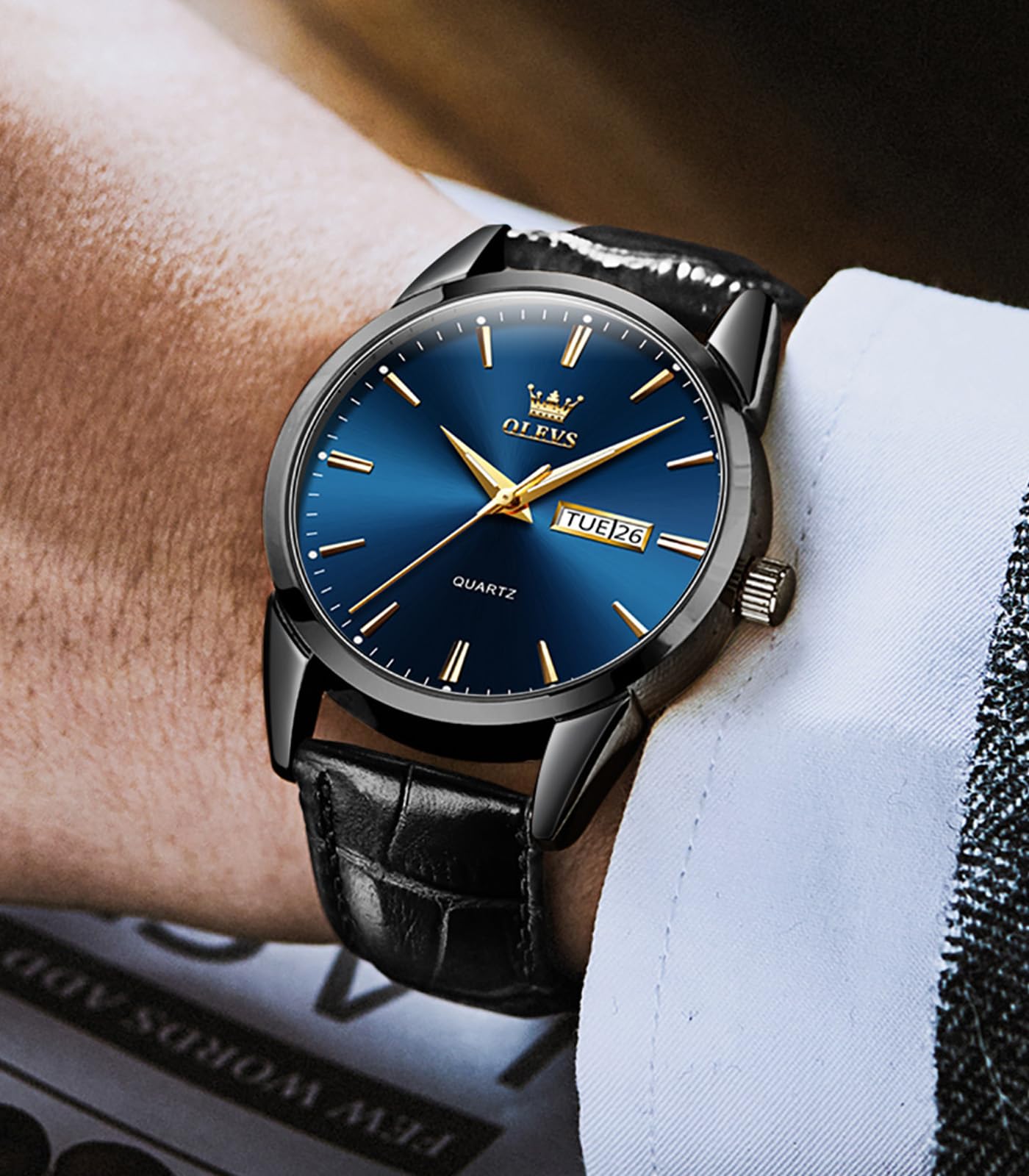 OLEVS Amazon Watches, Reloj de Cuero marrón para Hombre, Reloj Luminoso para Hombre, Reloj de Vestir para Hombre, Reloj de Cuarzo de Moda para Hombre, Relojes Marrones Impermeables