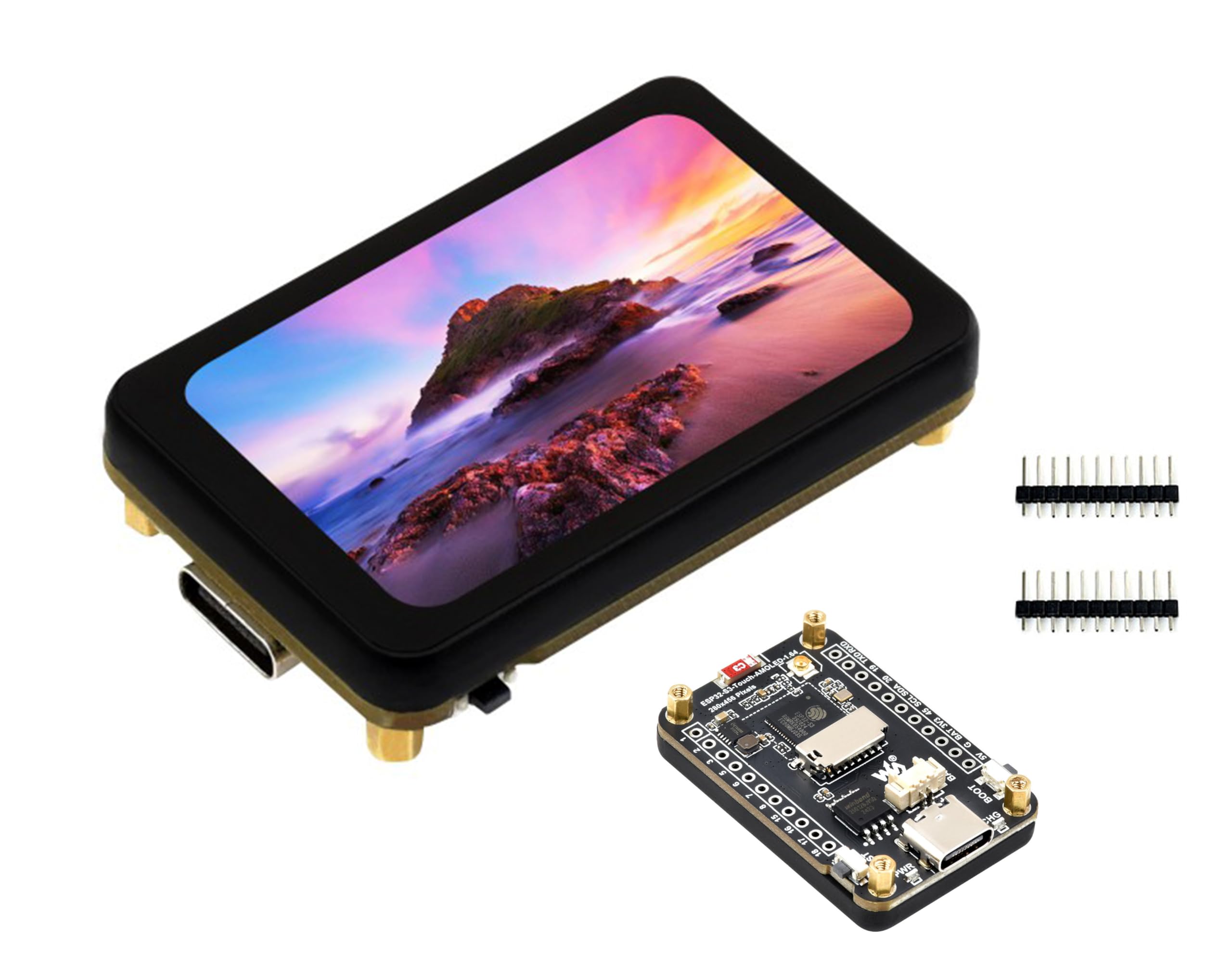 ESP32-S3 with 1.64inch AMOLED Touch Display Development Board, 280 x 456, QSPI Interface, Onboard Accelerometer and Gyroscope Sensor,Type-C, UART, I2C, etc. Ideal for HMI and ESP32-S3 Applications