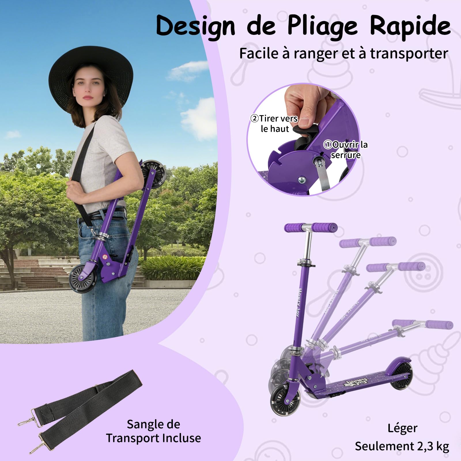 COSTWAY Trottinette Enfant Pliable avec Roulement ABEC-5 & 3 Hauteurs Réglables, Trottinette Pro Enfants avec 2 Roues Clignotantes de 110mm & Béquille, Pont Elargi, Charge 50kg pour 3-8 Ans