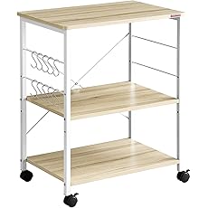 Mr IRONSTONE 3段式レンジ台 レンジラック レンジボード キッチン収納ラック 食器棚 キッチンワゴン 10個フック付 キャスター付